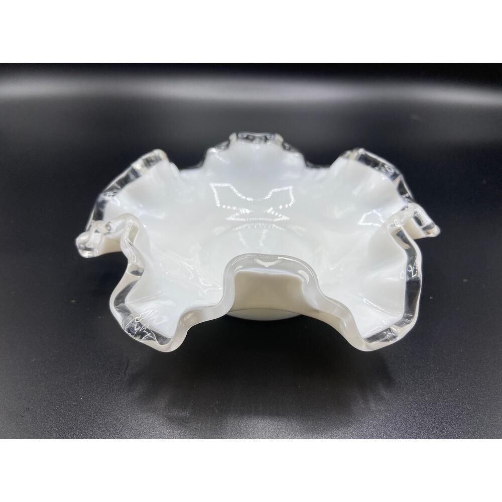 Vintage Fenton Silver Crest White Milk Glass Candy Dish Trinket Dish